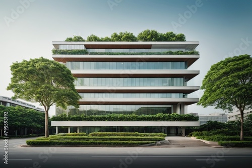 office building with tree for reducing carbon dioxide photo