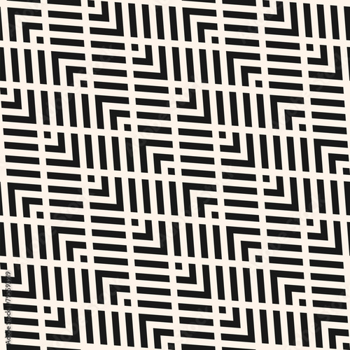 Vector geometric line seamless pattern. Monochrome chevron texture. Zigzag stripes, grid, lattice, lines. Abstract black and white diagonal zig zag background. Simple geometry. Repeating geo design