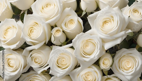 White roses multitude close-up view