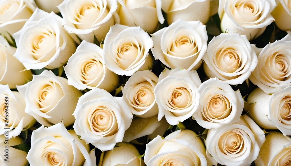 White roses multitude close-up view