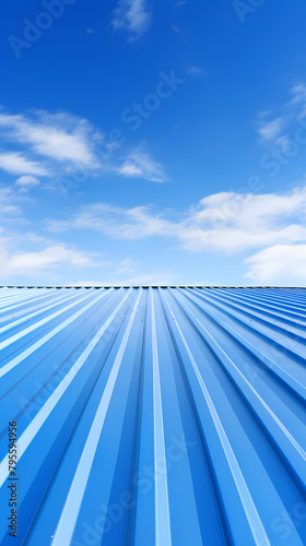 Building blue roof, blue sky background