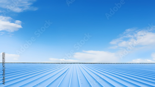 Building blue roof, blue sky background