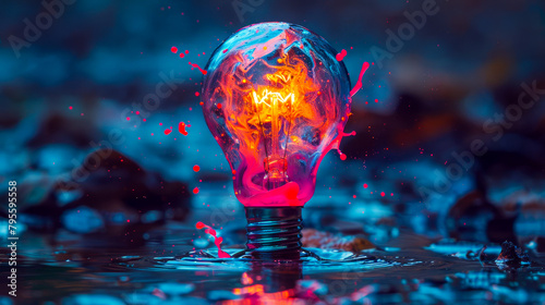 Creative Concept of Colorful Explosion in a Light Bulb 
