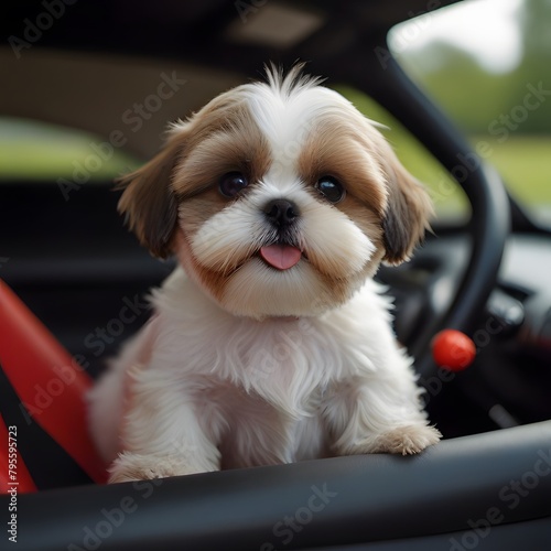 shih tzu puppy in car