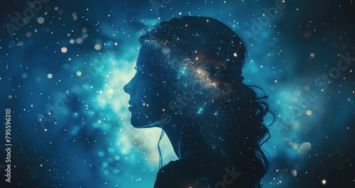 Womans Profile With Stars Background