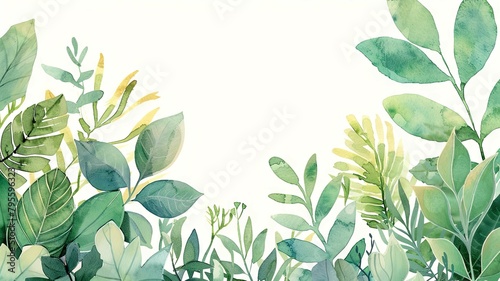 Lush Minimalist Watercolor Garden Greenery Floral Nature Backdrop with Copy Space