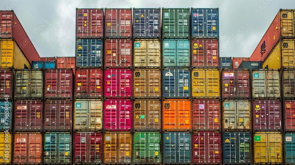 Fototapeta premium colossal cargo ship with colorful containers massive hull maritime logistics concept photo