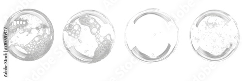 Collection of transparent soap bubbles isolated on a transparent background