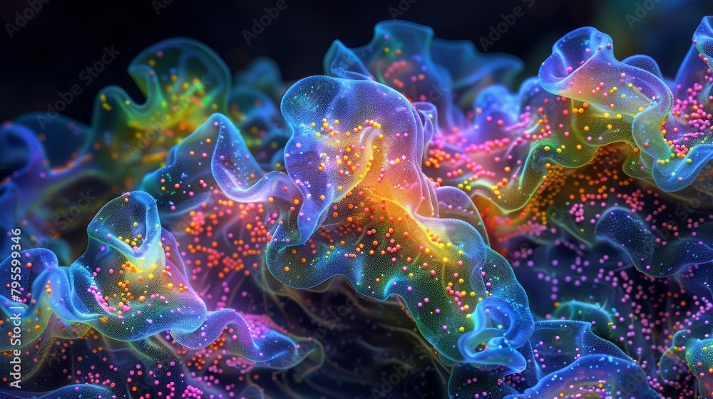 Obraz premium Abstract Neon Bioluminescence Under Microscope