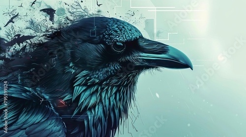 dark ai raven mysterious artificial intelligence concept digital illustration