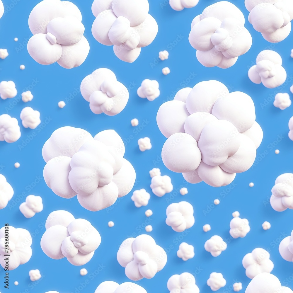 seamless pattern with white lumps like cotton, popcorn or clouds on a blue background seamless pattern with white lumps like cotton, popcorn or clouds on a blue background
