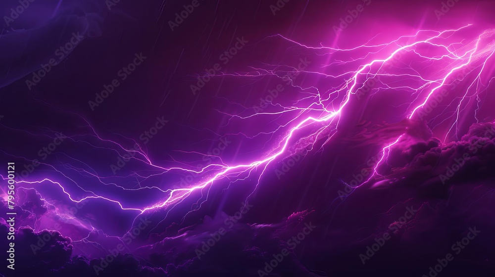 Fototapeta premium dramatic purple neon lightning bolt striking against a dark stormy background creating an electrifying atmosphere