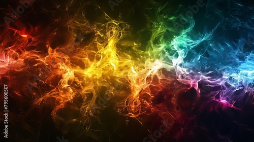 electric rainbow colorful gradient in the center of an electric field black background abstract digital art