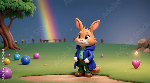 easter bunny with easter Adventure 4K 3D Animation with Rainbow Tale