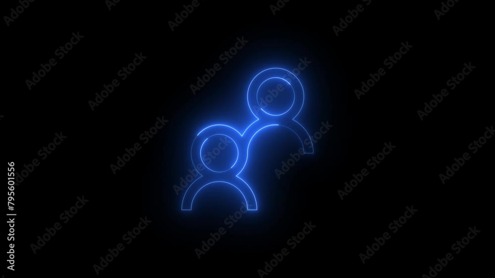 Neon glowing blue color people icon on black background animation Neon glowing blue color people icon on black background animation