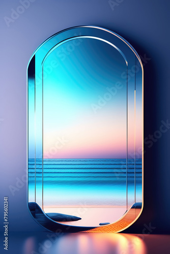 Beautiful illustration with a transparent portal in the form of an oval mirror.