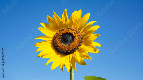 Single sunflower with clear blue sky