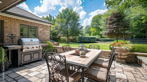 inviting patio with comfortable table chairs and grill perfect outdoor living space for entertaining and relaxation home exterior photography