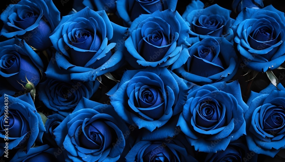Multitude of brilliant beautiful blue roses close-up, macro Multitude of brilliant beautiful blue roses close-up, macro