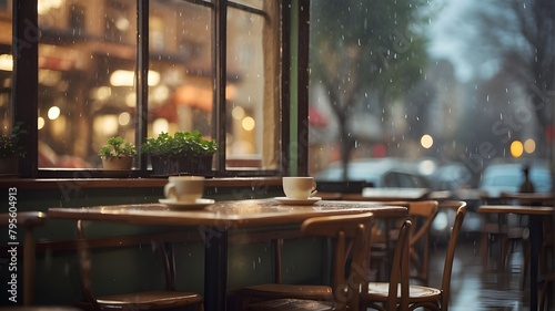 Type of Image: Artistic Image, Subject Description: An artistic interpretation of a cozy coffee shop window on a rainy day, emphasizing warmth and solitude, Art Styles: Impressionism, Art Inspirations