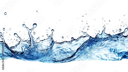 Water splash isolated on white background. Blue water wave isolated on white background