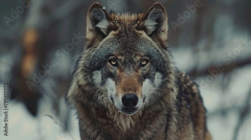 the wolf’s solitary presence in the snowy wilderness, The Wolf’s Winter Watch. Generative AI © A.M