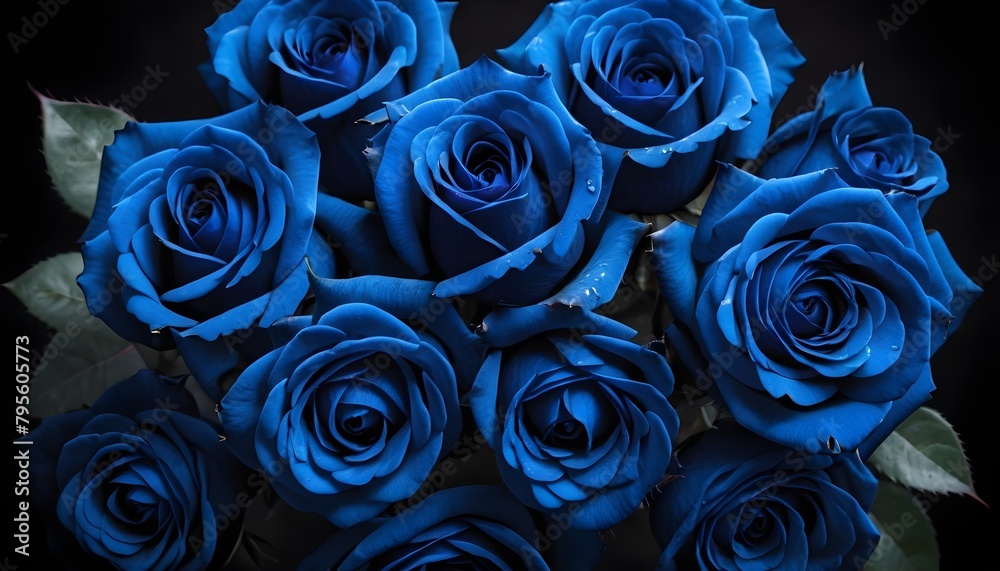Silk beautiful blue fresch roses multitude macro