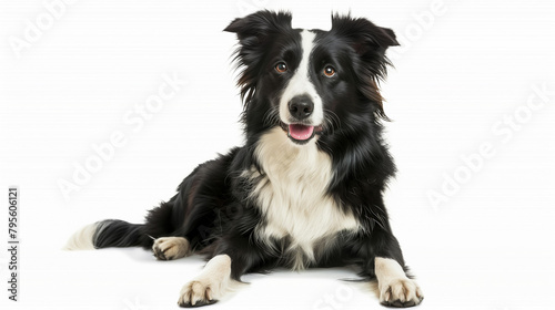 border collie puppy, dog, sitting, white background, mockup use, professional photography, black and white dog,