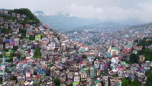 Aerial view of aizawl city capital of mizoram view over the houses and building on the hills in aizawl, mizoram, India, asia