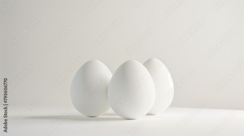 Nestled on a pristine white surface, eggs epitomize freshness and cleanliness, lending themselves well to food magazines, culinary displays, or marketing organic wares
