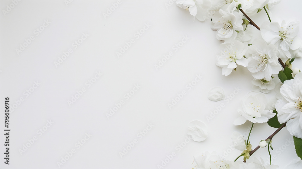 Understated elegance: white flowers right, left for customization Understated elegance: white flowers right, left for customization