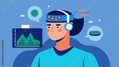 A veteran participates in a biofeedback session wearing a headband that measures his brainwaves and providing realtime feedback to help him learn how.