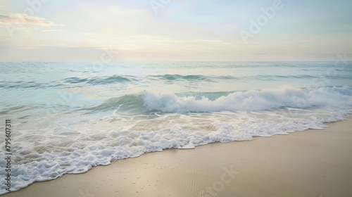 Serene  captivating images capture the harmonious melody of water and sand on sandy shorelines  inviting viewers to experience the tranquil beauty of the ocean meeting the shore.