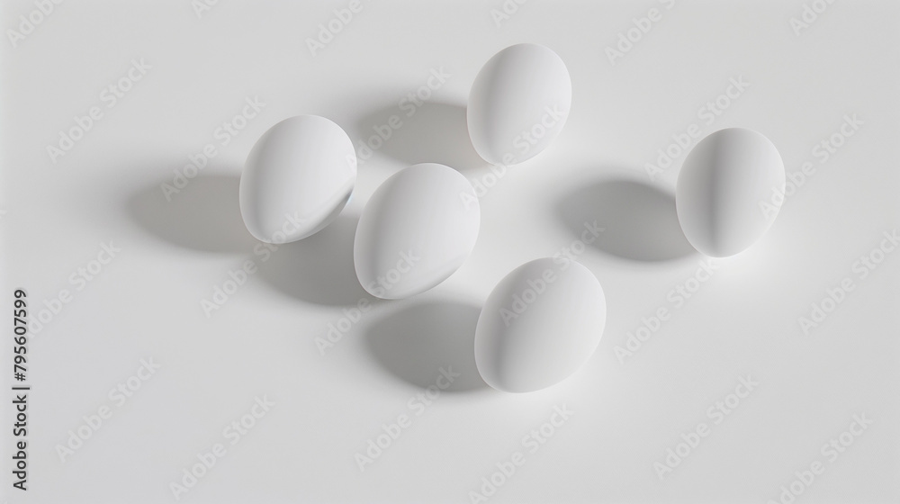 Minimalism and conciseness showcased through eggs on white Minimalism and conciseness showcased through eggs on white