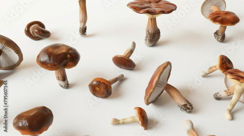Experience a Wild Mushroom Medley featuring lifelike porcini and chanterelle mushrooms against a white background. Ideal for culinary presentations, market signage, or nature-inspired branding.