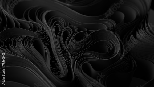 Black layers of cloth or paper warping. Abstract fabric twist. 3d render illustration (ID: 795609103)