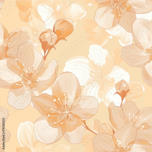 Delicate Floral Pattern on Soft Peach Background for Spring Design