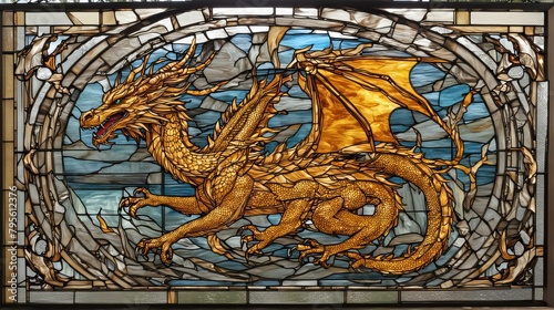 Stained glass with a dragon