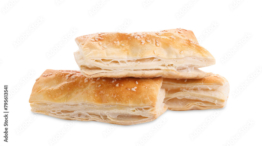 Delicious fresh puff pastries isolated on white Delicious fresh puff pastries isolated on white