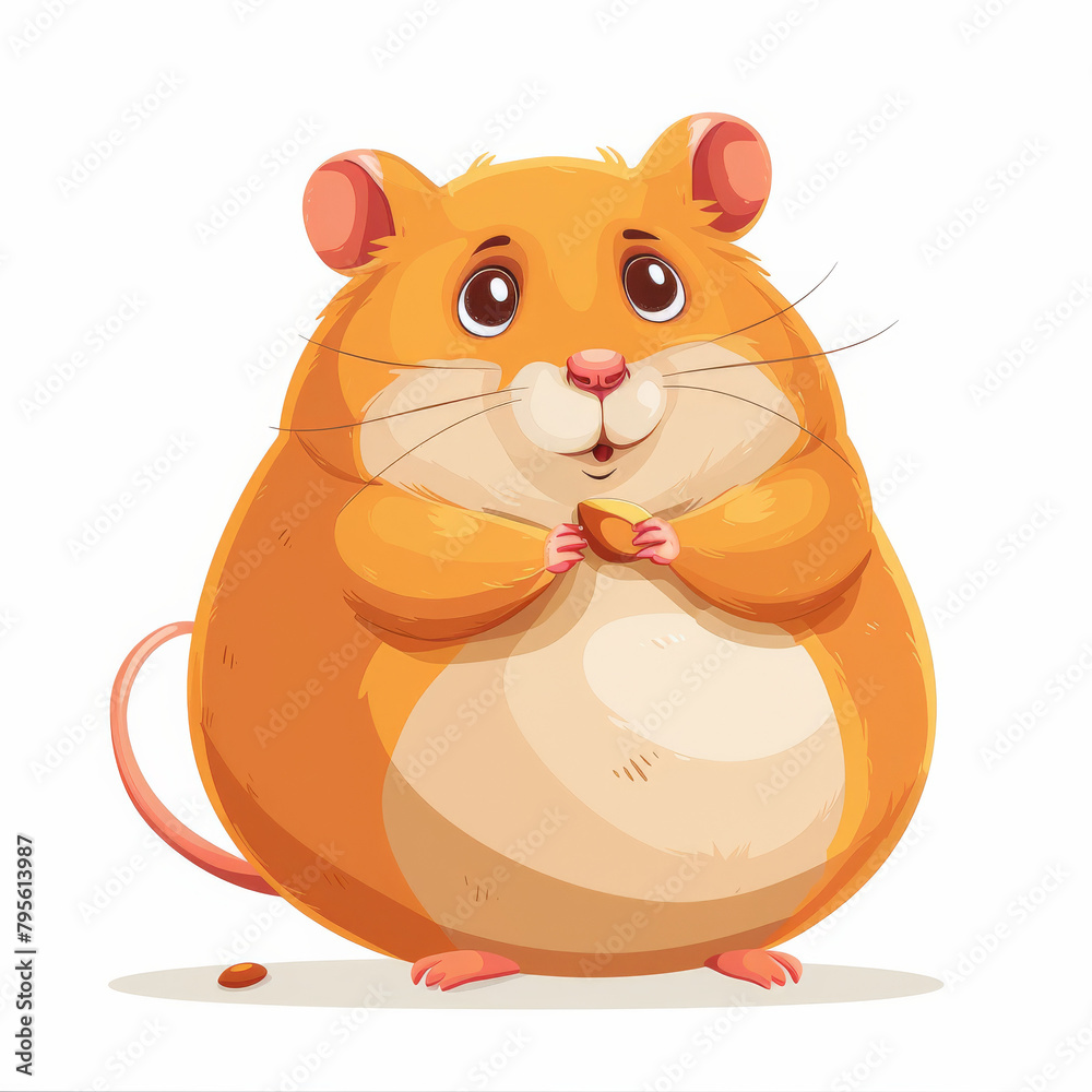 A cute cartoon hamster, holding a nut, with a happy expression on its face. A cute cartoon hamster, holding a nut, with a happy expression on its face.