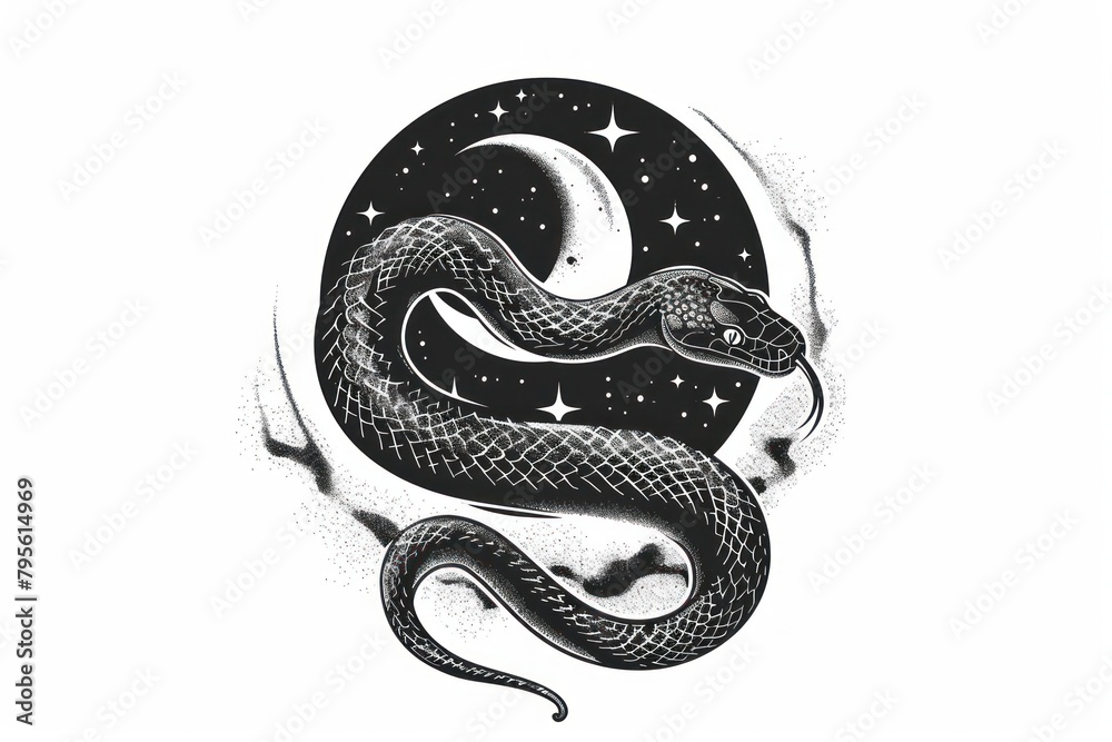 Obraz premium Surreal aesthetic snake logo art illustrated reptile.