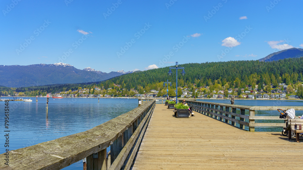 Pier at Rocky Point Park, Port Moody, BC, overlooking Burrard Inlet and the residences of Pleasantville.