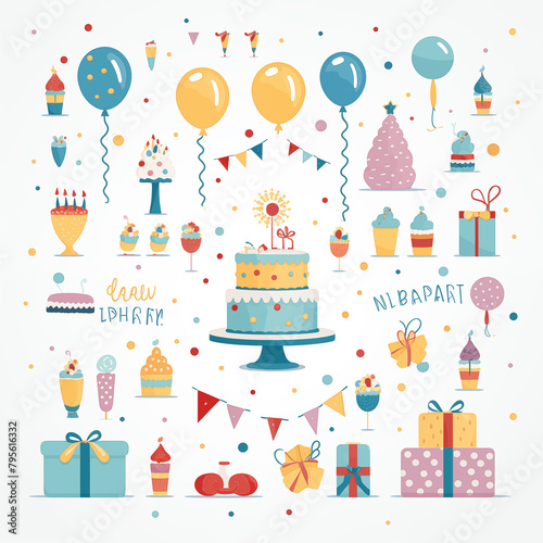 A collection of children s birthday themed cartoon images.