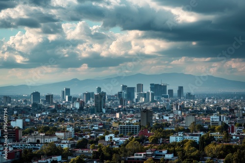 Scenery of  skyline of Mexico City amidst a bustling day. AI generated © Tanu