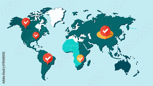 Illustration of a world map with markers representing countries that have agreed to abide by the global regulations on neurotechnology..