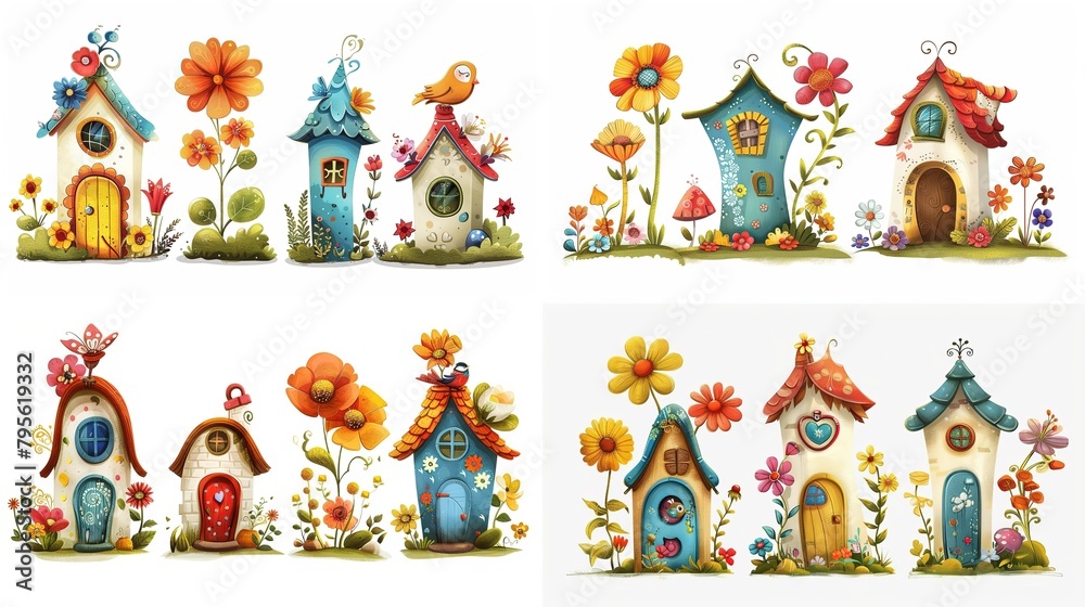 cute fairytale cartoon house clipart isolated on white background, quirky house in flower garden , Generative Ai cute fairytale cartoon house clipart isolated on white background, quirky house in flower garden , Generative Ai