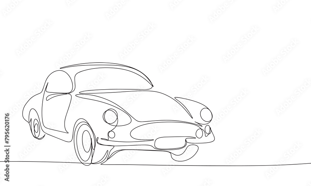 Retro car one line continuous. Line art car. Hand drawn vector art.