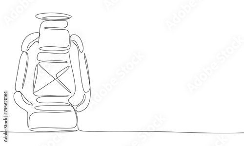 Kerosene lantern one line continuous. Line art paraffin lamp. Hand drawn vector art.