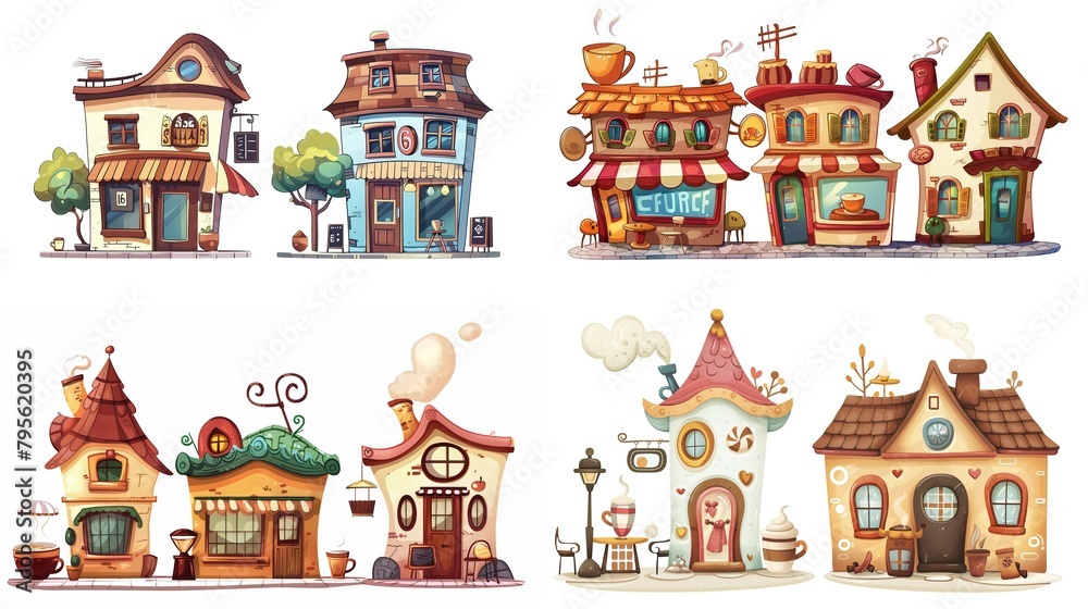 cute fairytale cartoon house clipart isolated on white background, quirky house , Generative Ai