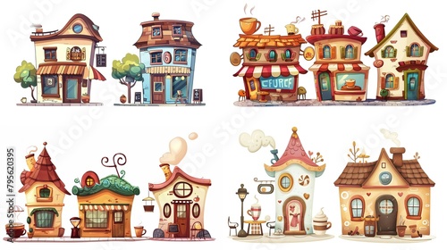 cute fairytale cartoon house clipart isolated on white background, quirky house , Generative Ai